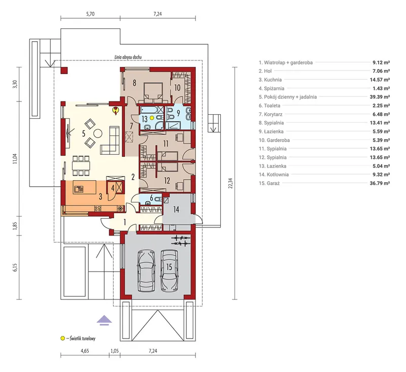Main Floor 1 – Single Story T-Shaped House with Open Floor Plan