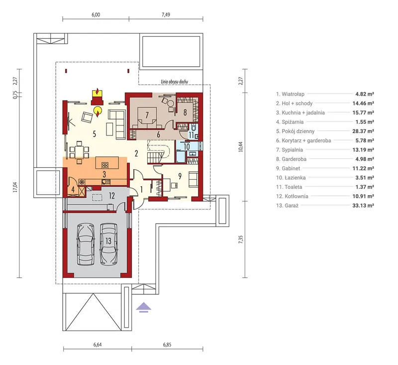 Main Floor 1 – 1800 Sq Ft House Plan with Indoor-Outdoor Fireplace