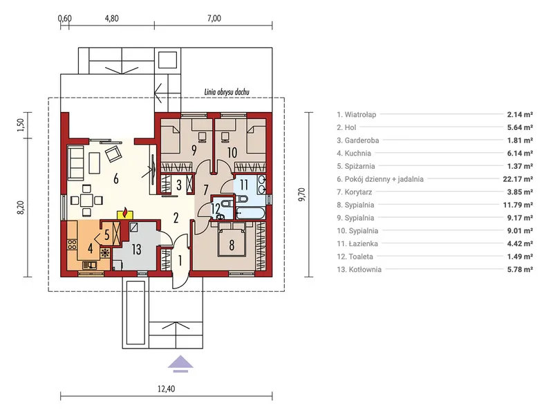 Main Floor 1 – 900 Sq Ft European Small House Plan with 3 Beds