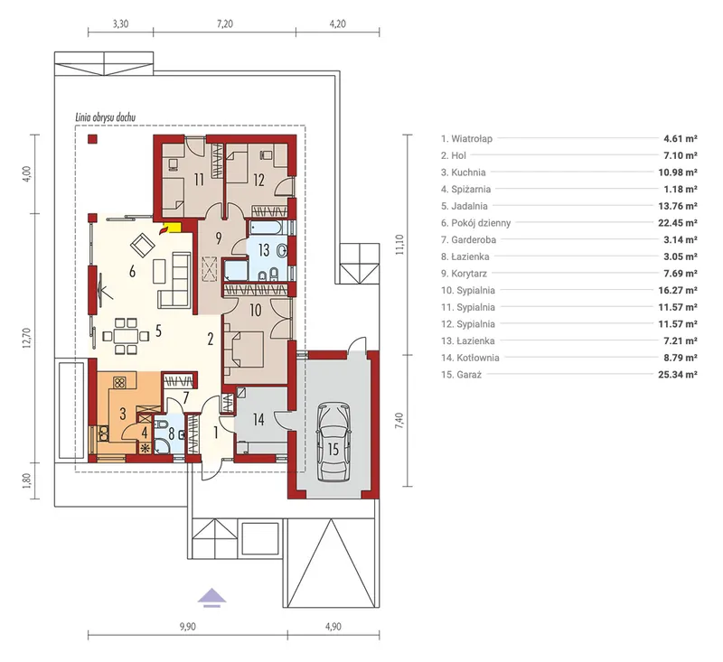 Main Floor 1 – House Plan with 1-Car Garage and Fireplace