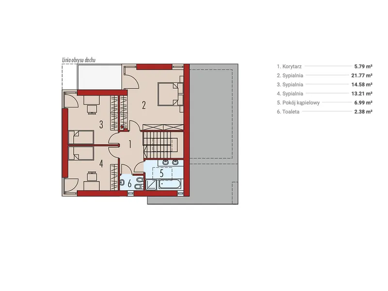 Second Floor 1 – Flat Roof Home Plan with 1-Car Garage and 3 Beds