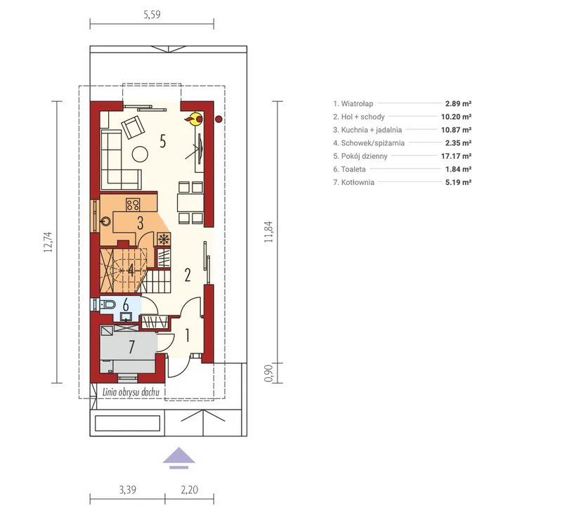 Main Floor 1 – 1,5-Story Narrow Lot House with 3 Beds Upstairs