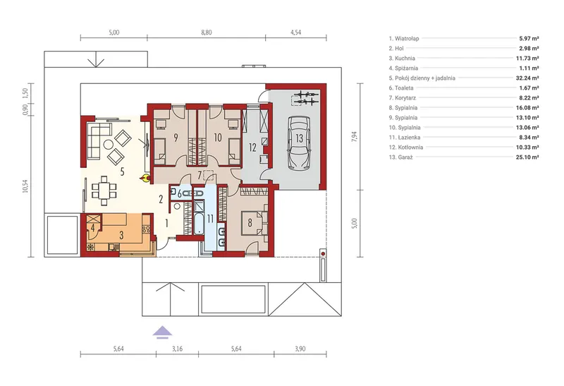 Main Floor 1 – 3-Bed, 1300 Sq Ft Contemporary Plan with Garage