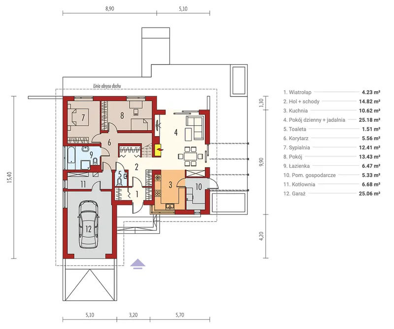Main Floor 1 – House Plan with 2 Bedrooms and 1-Car Garage