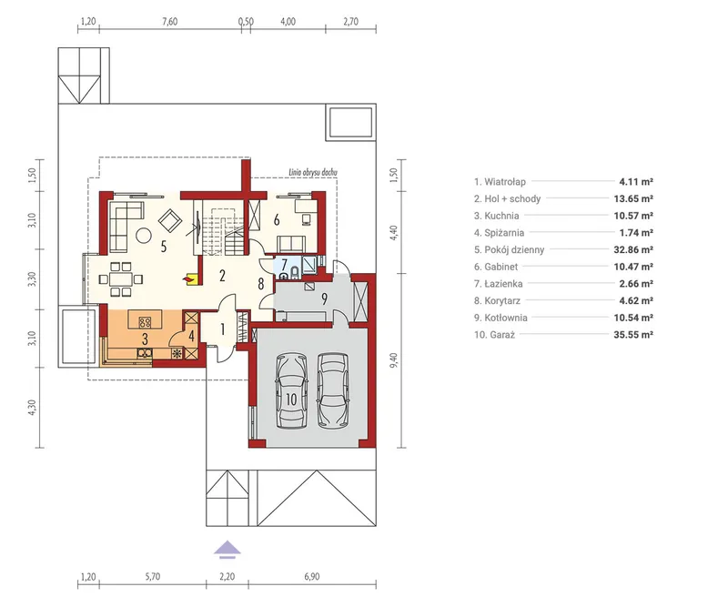 Main Floor 1 – 1700 Sq Ft House Plan with Bay Window and Garage