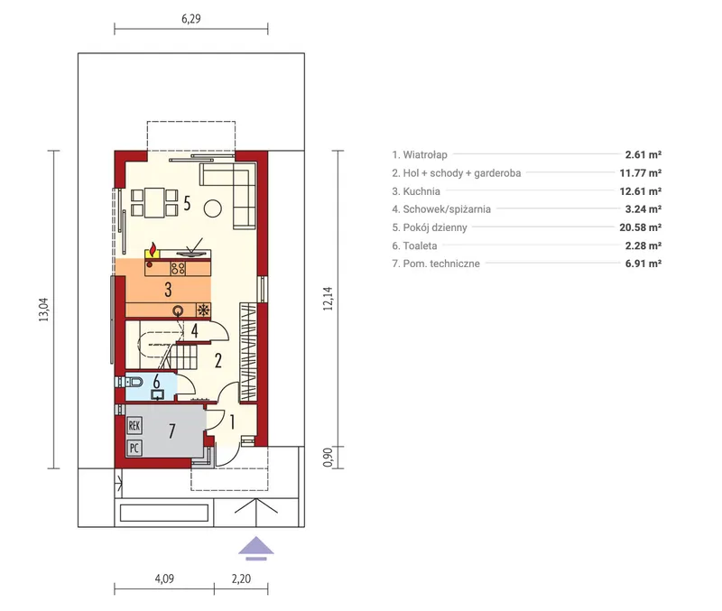 Main Floor 1 – 1200 Sq Ft European Barnhouse Plan with 3 Beds