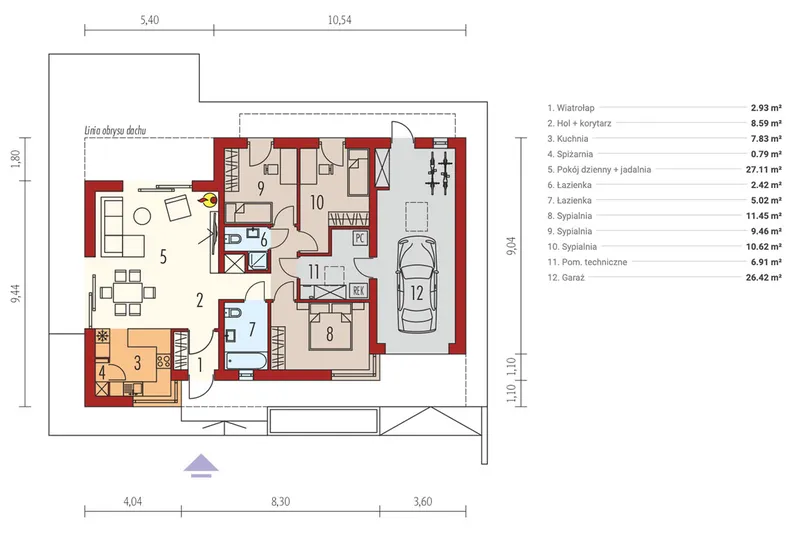 Main Floor 1 – 1000 Sq Ft Flat Roof House Plan with 1-Car Garage
