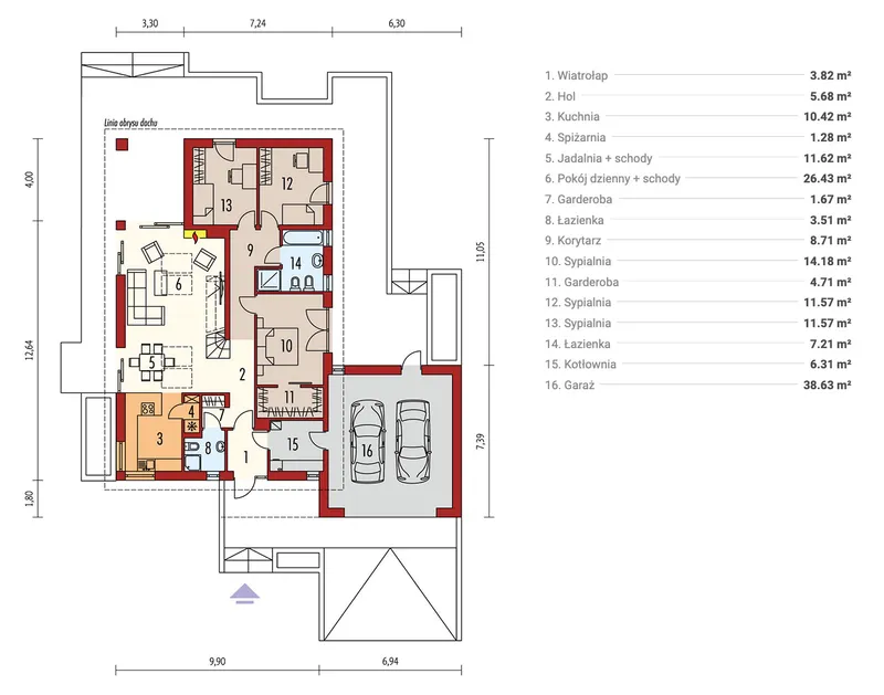 Main Floor 1 – 1500 Sq Ft L Shaped Floor Plan with Garage and Loft