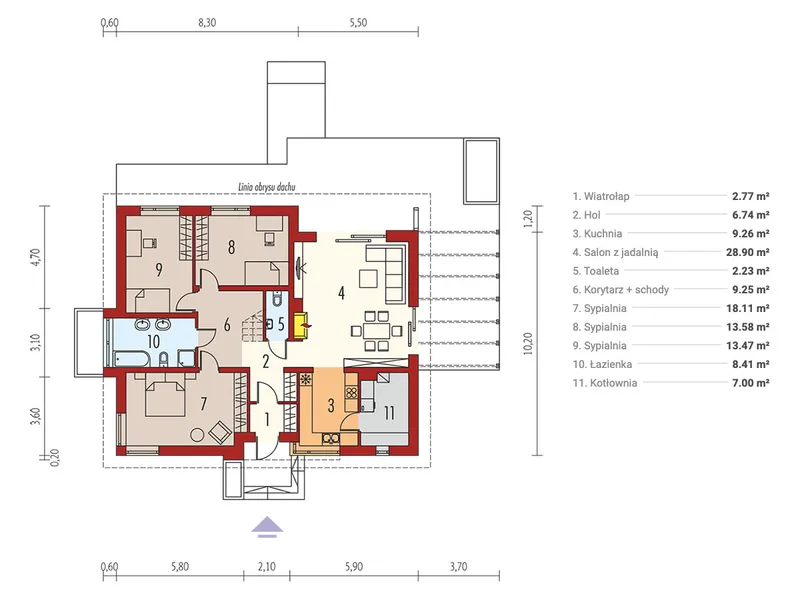 Main Floor 1 – One Story House Plan with Bonus Room and 3 Beds