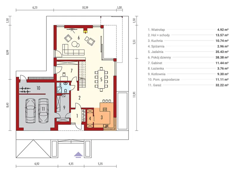 Main Floor 1 – 2700 Sq Ft House Plan with Master Bedroom Upstairs