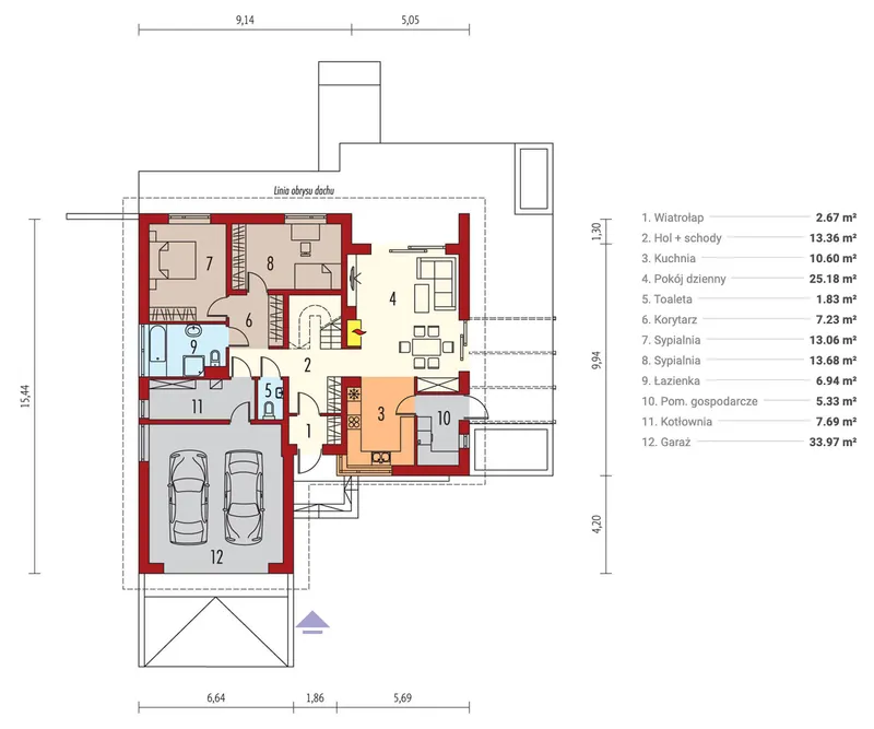 Main Floor 1 – House Plan with 4 Bedrooms and 2-Car Garage
