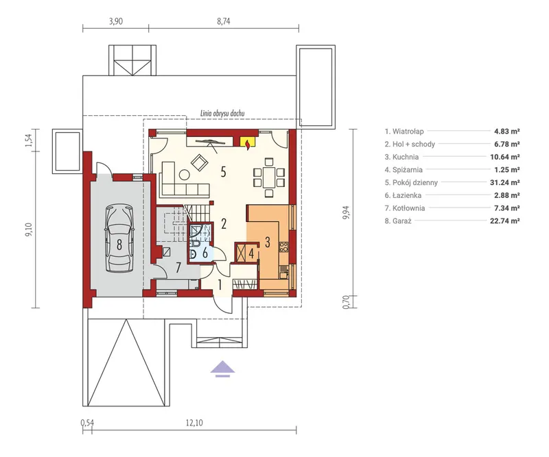 Main Floor 1 – House with Rooftop Deck above Garage and 3 Beds