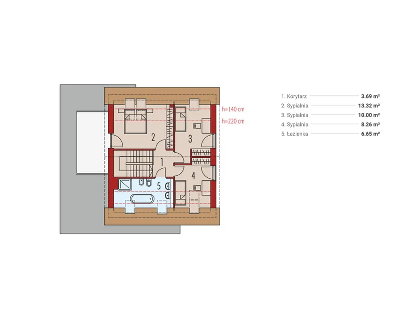 Second Floor 1 – House with Rooftop Deck above Garage and 3 Beds