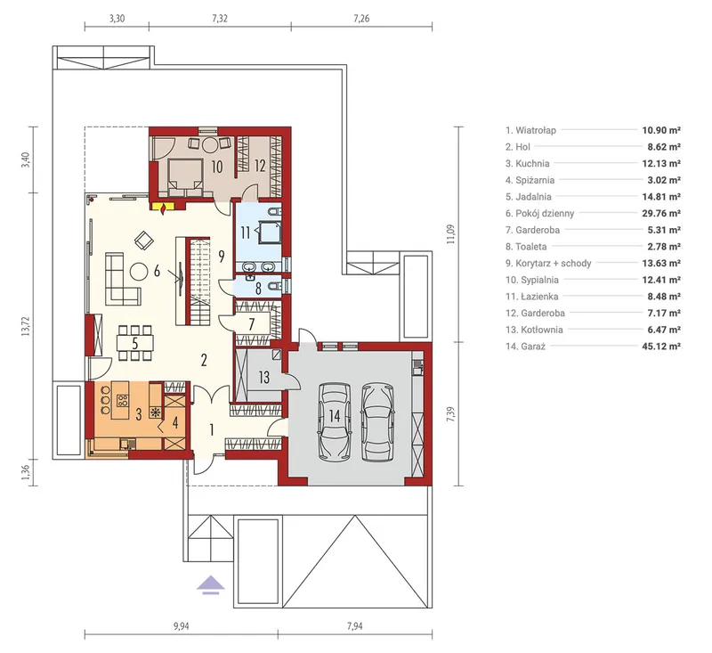 Main Floor 1 – 2600 Sq Ft House Plan with Rooftop Deck above Garage