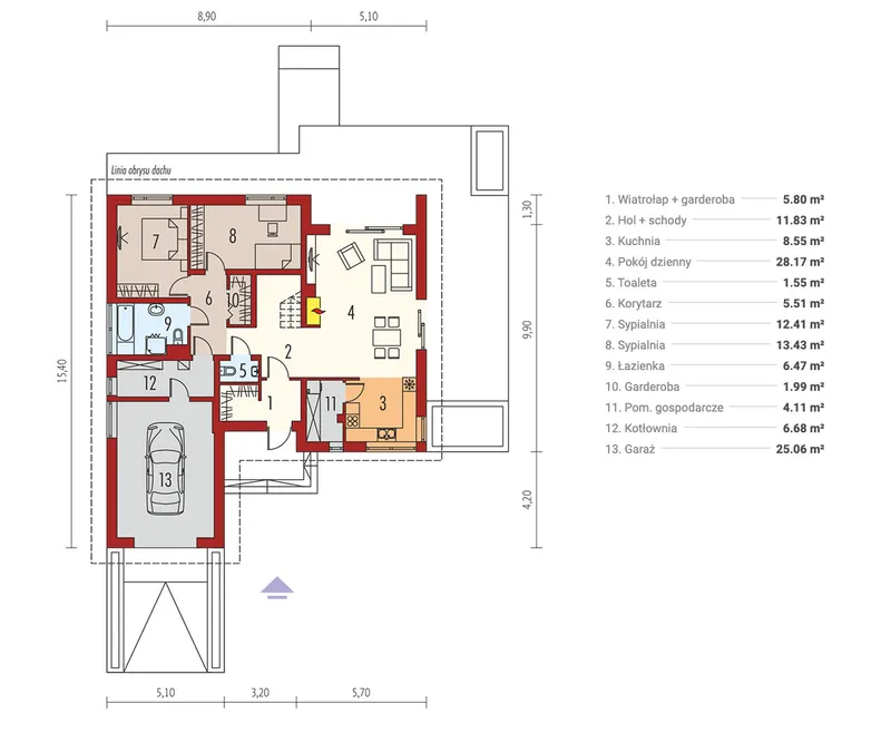Main Floor 1 – 1100 Sq Ft House Plan with 2 Beds and Bonus Room