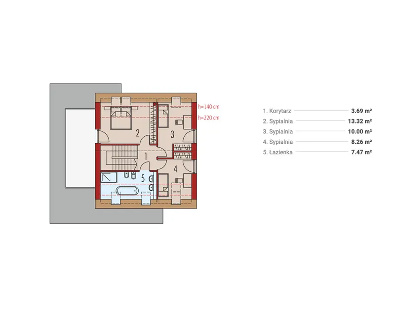Second Floor 1 – 1.5-Story House Plan with Rooftop Deck above Garage