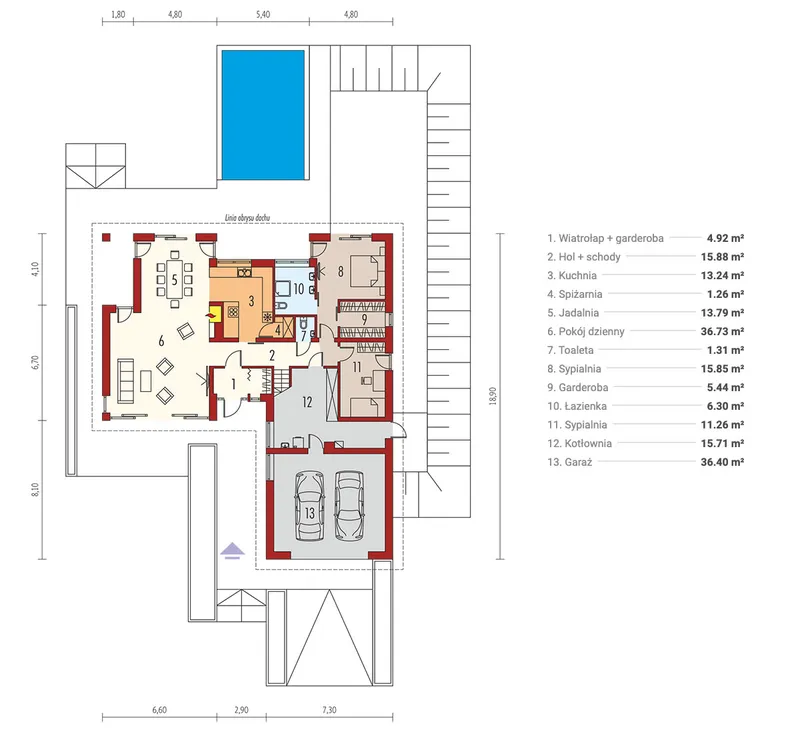 Main Floor 1 – 2000 Sq Ft House Plan with Pool and Bonus Room