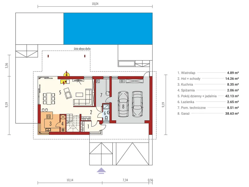 Main Floor 1 – 1800 Sq Ft House Plan with Indoor-Outdoor Fireplace