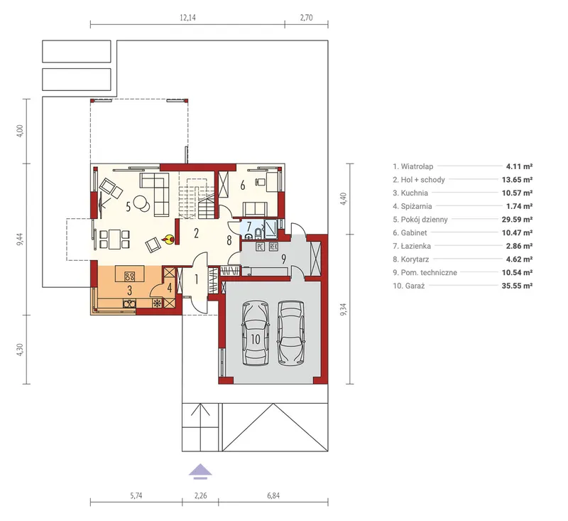 Main Floor 1 – 2-Story Contemporary Home Plan with 2-Car Garage