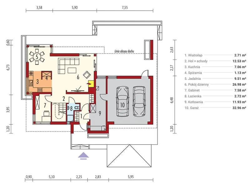 Main Floor 1 – Two Story House Plan with 2-Car Garage and Porch