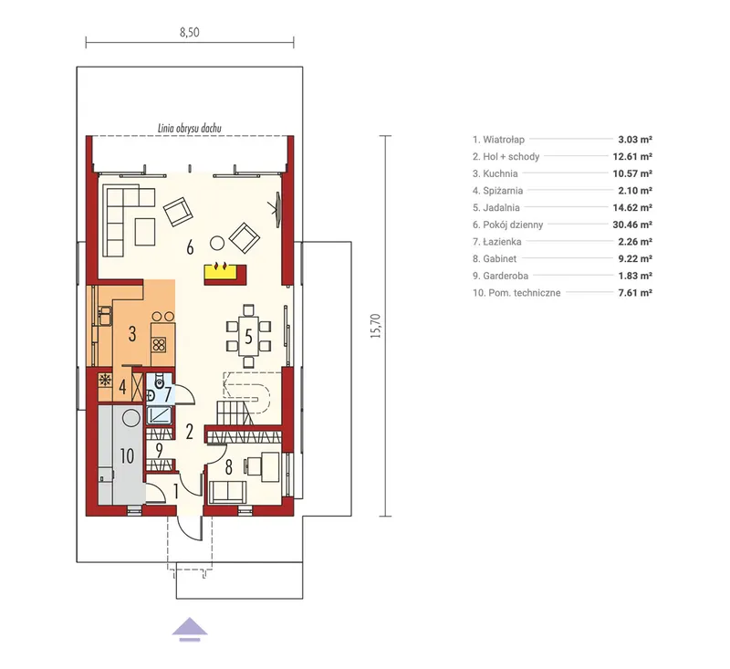 Main Floor 1 – 2-Story European Barnhouse Plan with Rear Porch