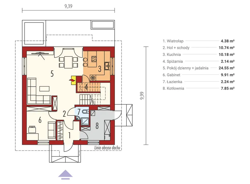 Main Floor 1 – 1300 Sq Ft Simple House Plan with 3 Beds Upstairs