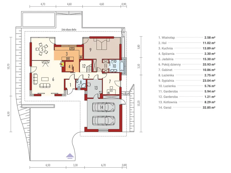 Main Floor 1 – Gambrel Roof House Plan with Angled Garage