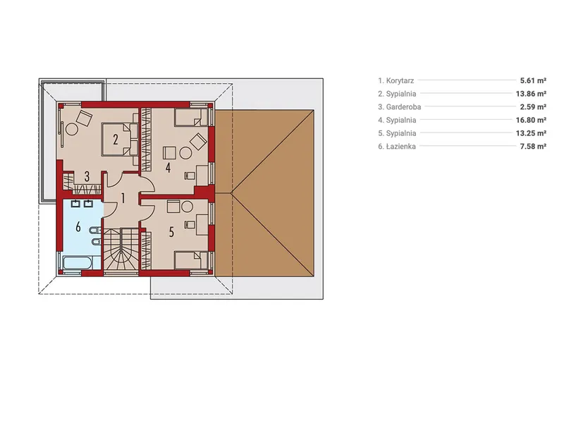 Second Floor 1 – 2-Story House Plan with 3 Beds and Home Office