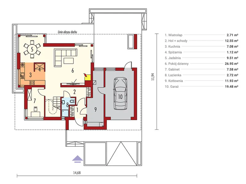 Main Floor 1 – 2-Story House Plan with 3 Beds and Home Office