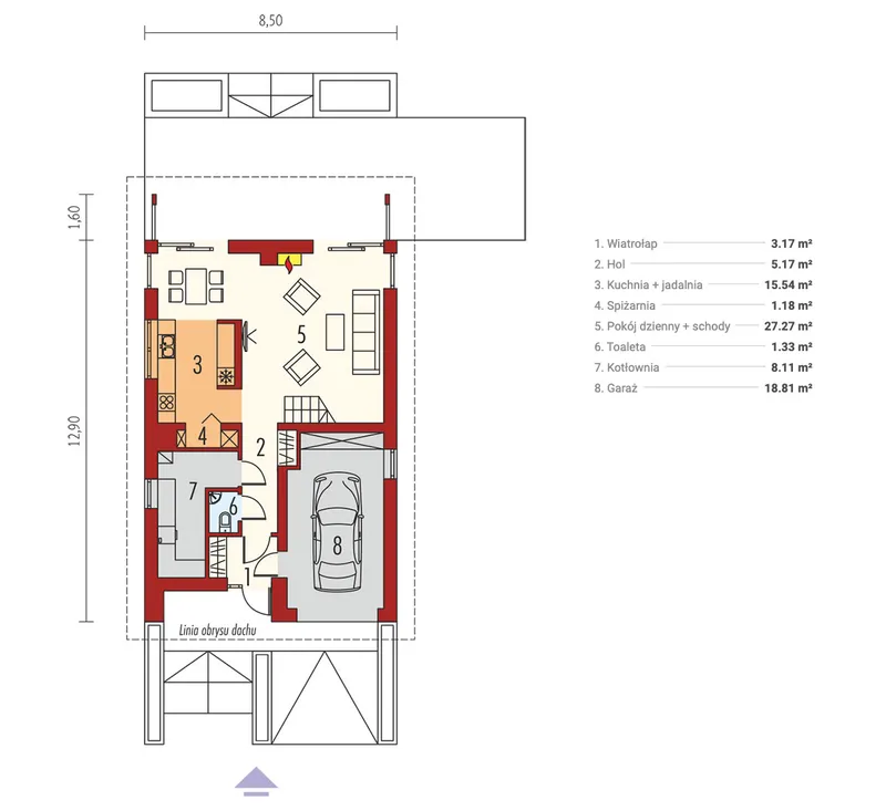 Main Floor 1 – 1200 Sq Ft Simple House Plan with 3 Beds Upstairs