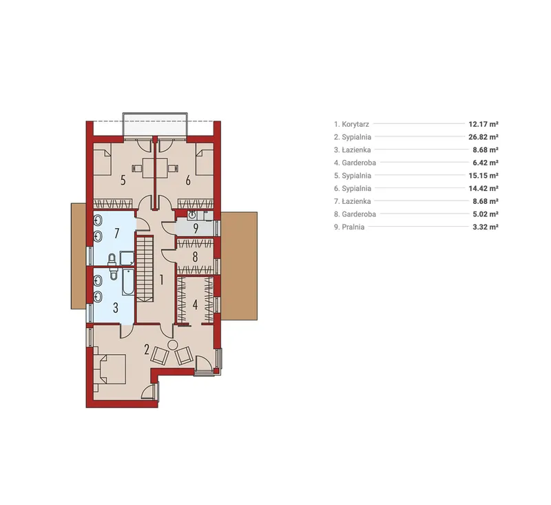 Second Floor 1 – Narrow Lot House Plan with Flat Roof and Garage
