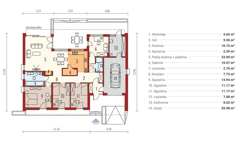 Main Floor 1 – 1400 Sq Ft House Plan with Walk-in Pantry