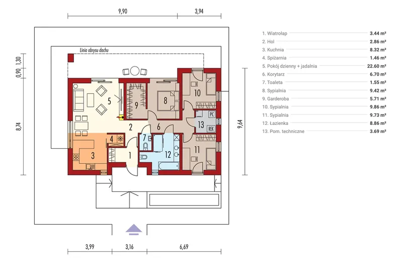 Main Floor 1 – 1-Story House Plan 1014 ft², 3 Beds — 23247R