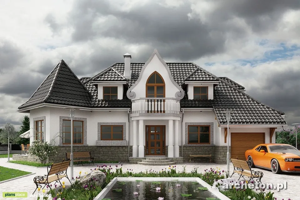 Main Images 1 – Castle House Plan with Portico and Garage