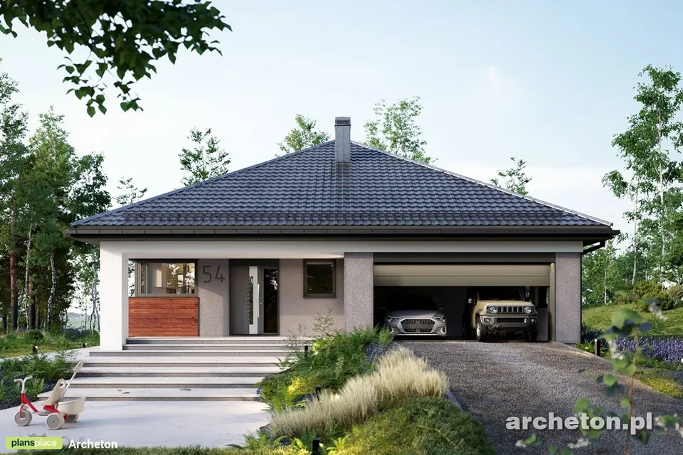 Main Images 1 – T-Shaped Home Plan with Corner Windows
