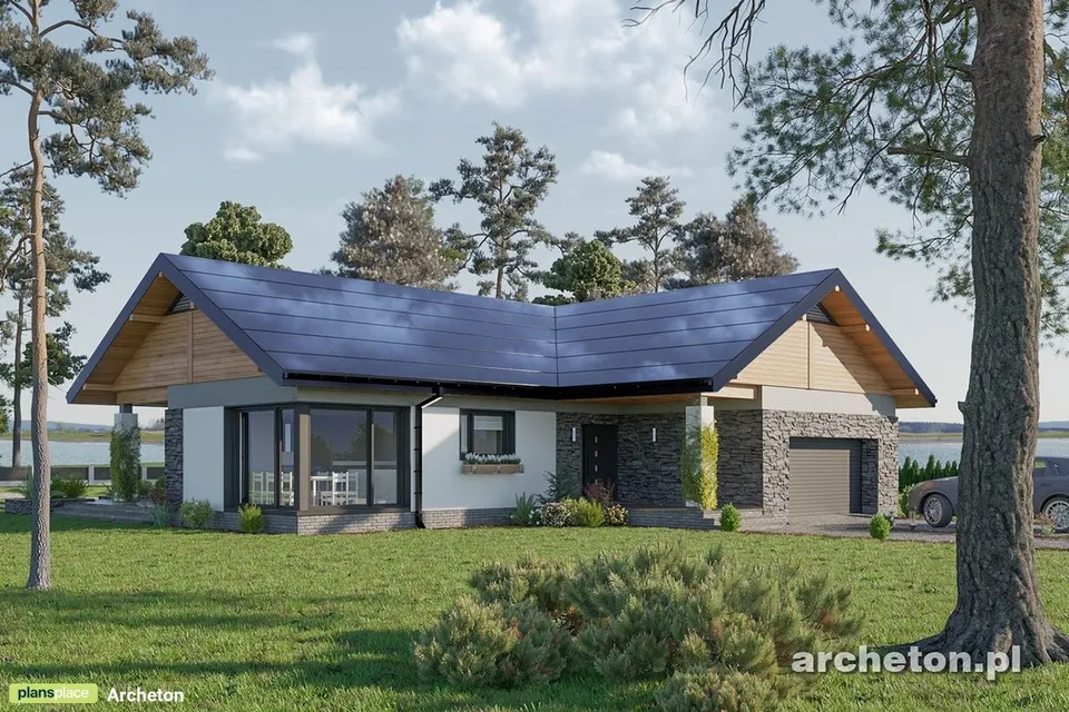 Main Images 1 – One-Story Gable Roof House Plan with 3 Gables