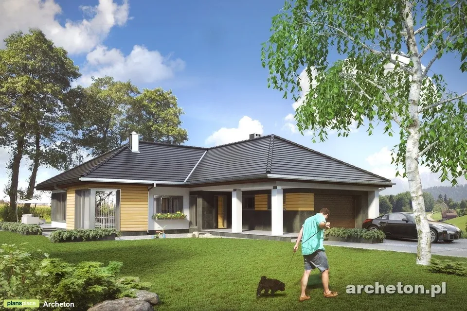Main Images 1 – Single Level L-shaped House Plan with Garage