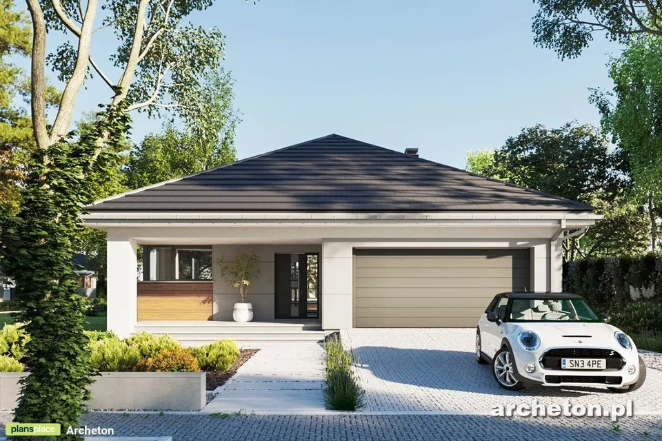 Main Images 1 – Single Level Home Plan with Hip Roof and Garage