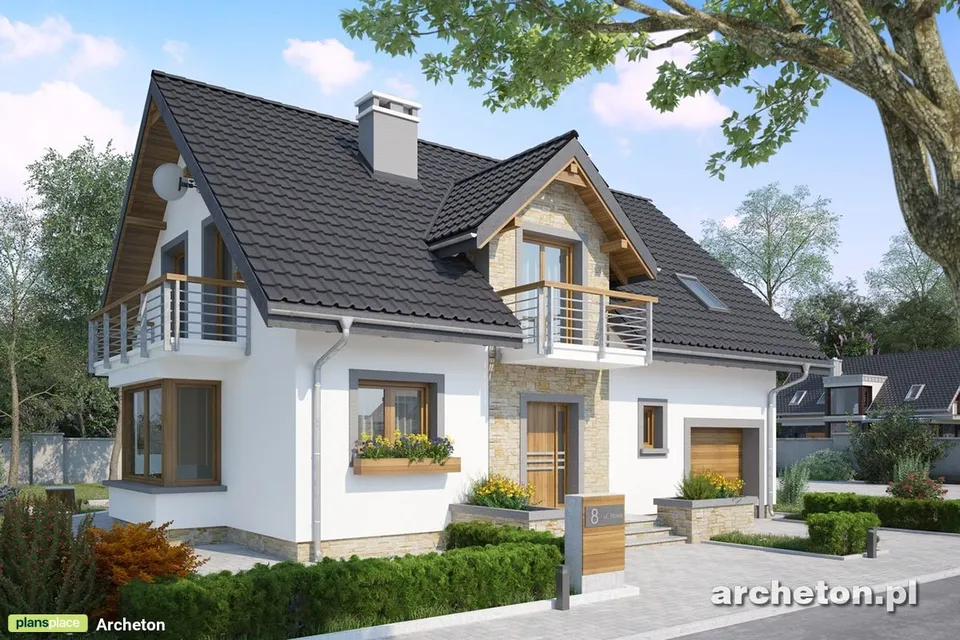 Main Images 1 – House Plan with 2 Gables and 3 Balconies