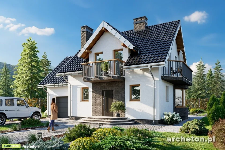 Main Images 1 – 1300 Sq Ft Home Plan with Garage and 4 Balconies