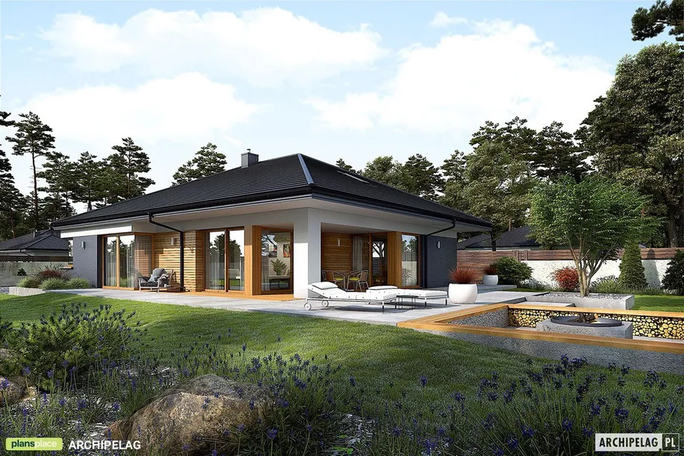 Main Images 1 – 1700 Sq Ft T-Shaped House Plan with 2-Car Garage
