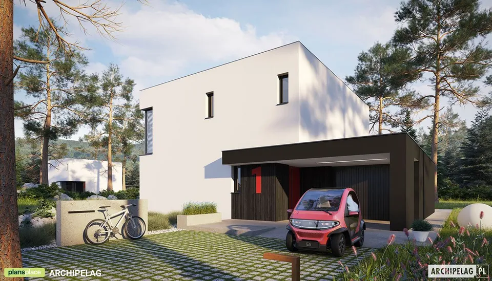 Main Images 1 – Flat Roof Home Plan with 1-Car Garage and 3 Beds