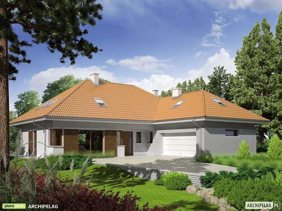 Main Images 1 – Gambrel Roof House Plan with Angled Garage