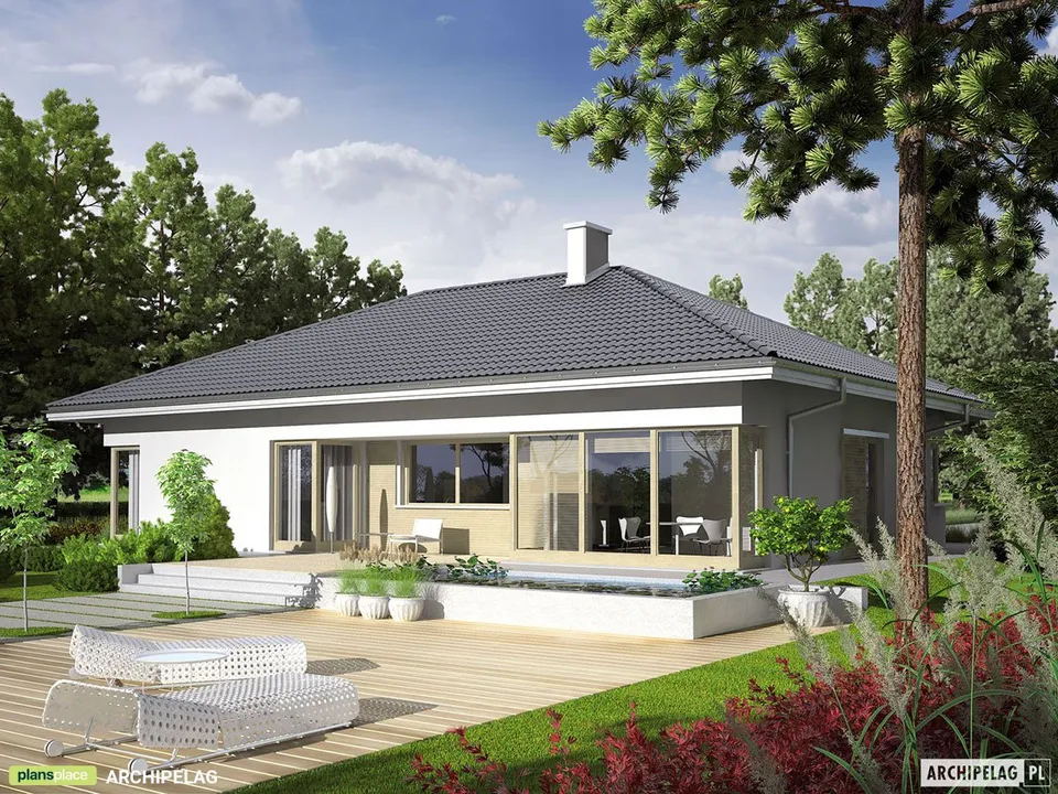 Main Images 1 – Hip Roof House Plan with Courtyard-Entry Garage